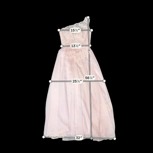Blush Pink One Shoulder Lace Bodice Chiffon Maxi Formal Dress Size 4/6 - Picture 11 of 13